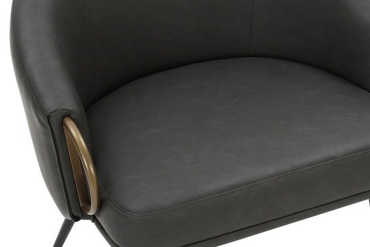 Kenna Vintage Faux Leather Barrel Accent Chair - Gold Details, Up Close