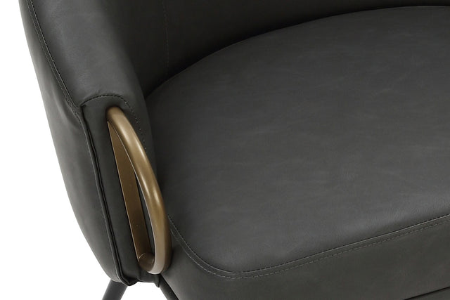 Kenna Vintage Faux Leather Barrel Accent Chair - Aged Gold Arm Accents