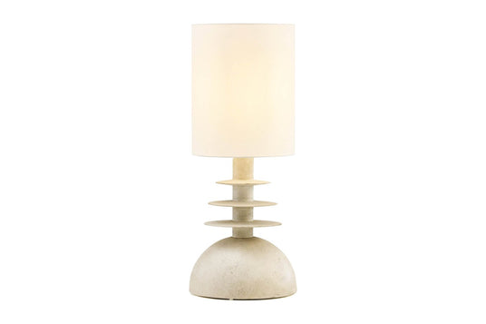 Kerensa Sculptural Pine and Linen Table Lamp - Scale That Holds a Surface