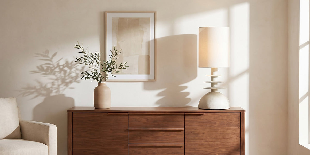Kerensa Sculptural Pine and Linen Table Lamp