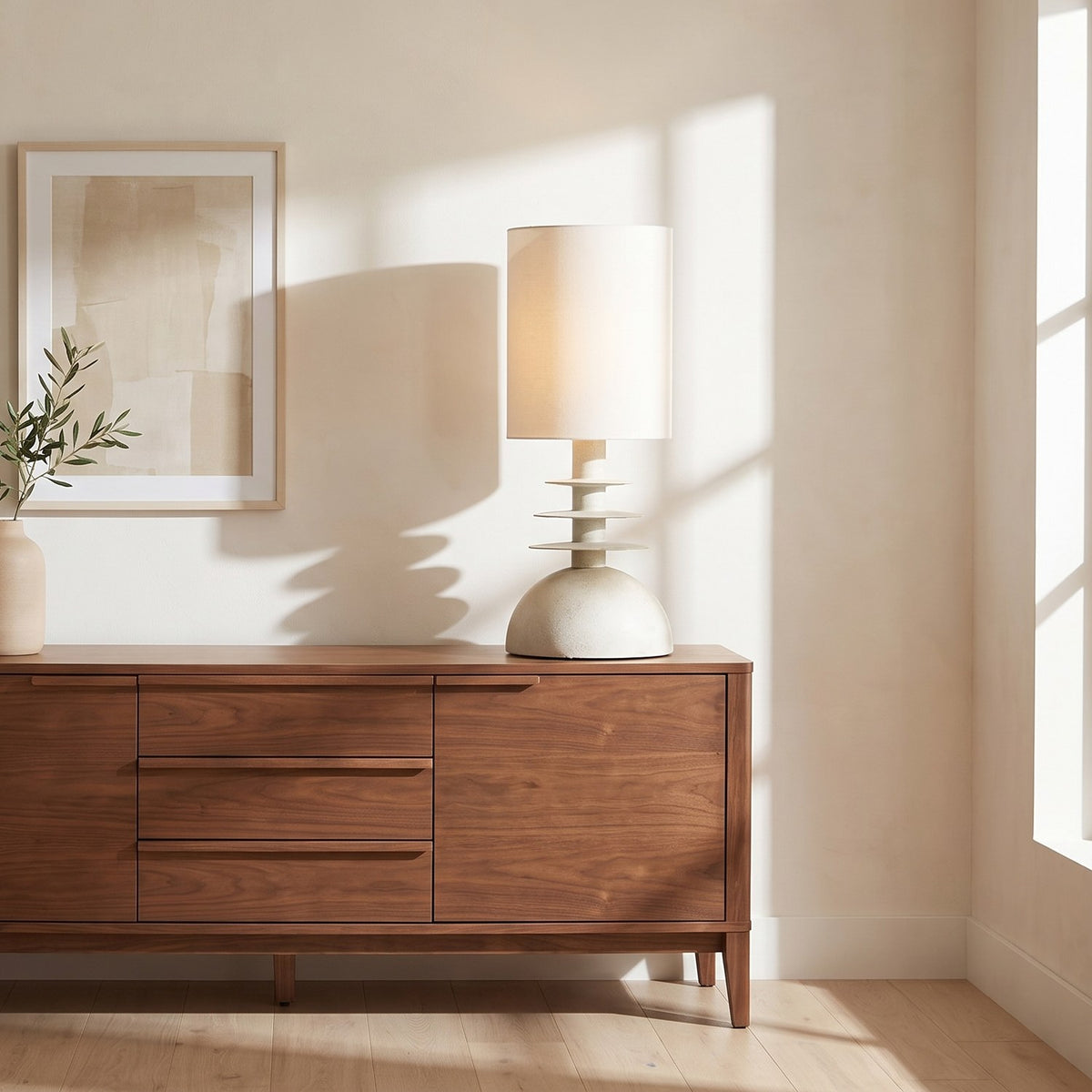 Kerensa Sculptural Pine and Linen Table Lamp