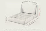 Labro dimensions on a pencil sketch: Queen 89 in long, 72 in wide at the headboard, 48.6 in high, rails 13.6 in high