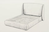 Pencil sketch of the Labro platform bed, three-quarter view from above