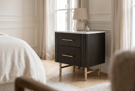 Laffery Luxury Chanel Detail Faux Marble Top Nightstand - Espresso