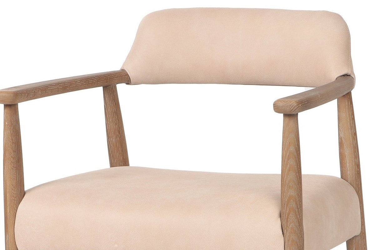 Close-up of the Laigueglia back band in Beige leather and the two ash arms that run into it
