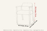 Laigueglia dimensions on a pencil sketch of the armchair: 29.2 in high, 22.5 in deep, 23.3 in wide, seat height 18 in