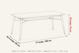 Larino dimensions on a pencil sketch of the table: 71 in long, 35.4 in deep, 30 in high