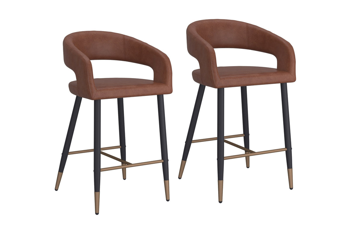 Lark counter stools, set of two in saddle faux leather