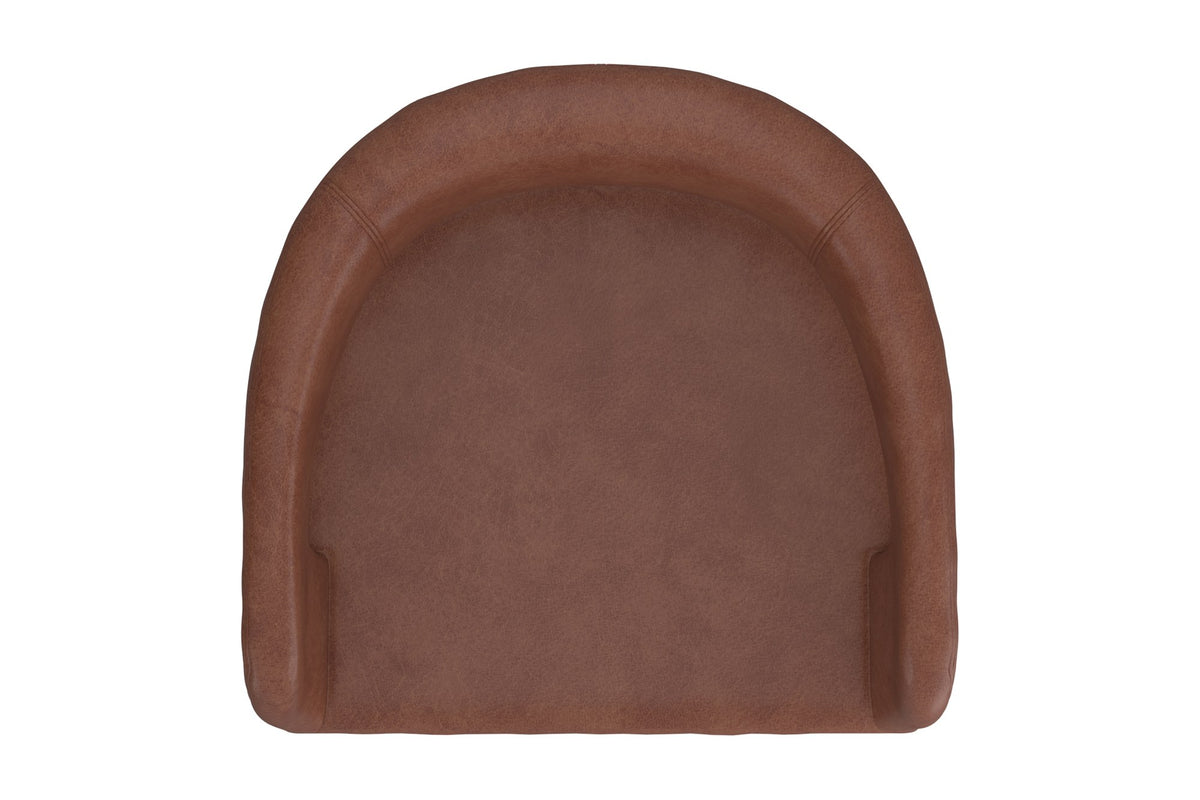 Top view of the Lark stool's saddle faux leather seat and back