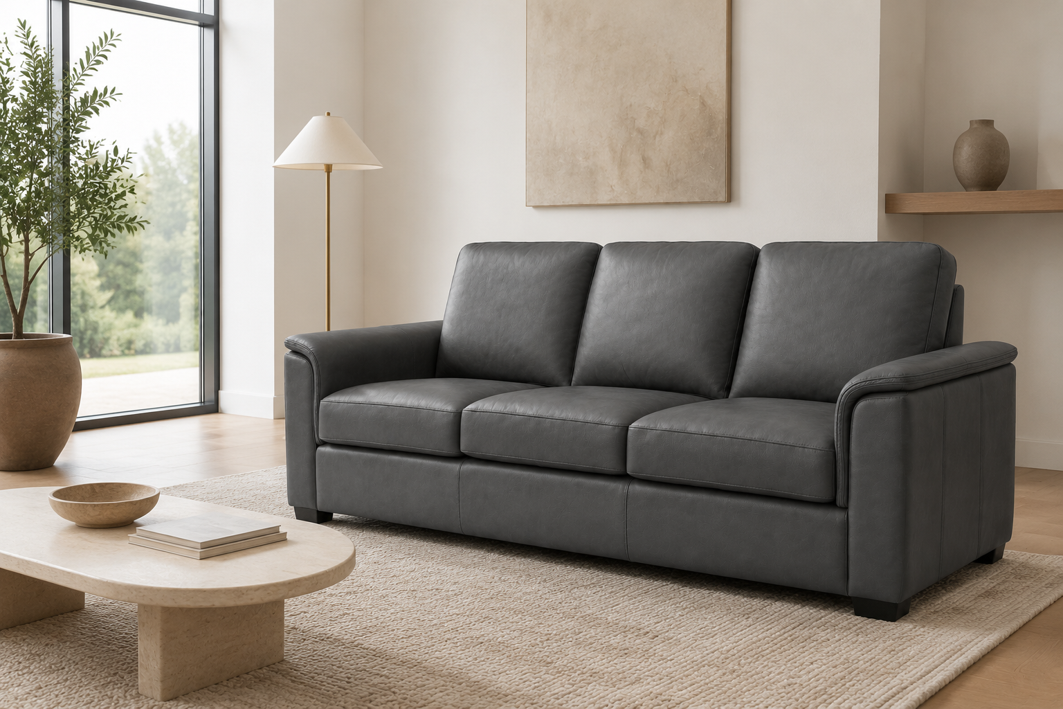 Valencia Laurent Leather Sofa With Console