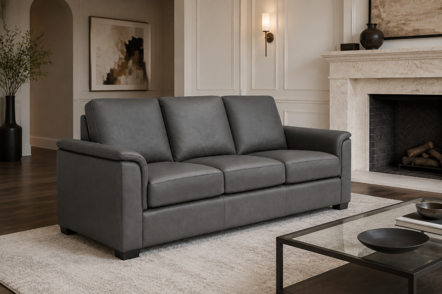 Valencia Laurent Leather Sofa With Console