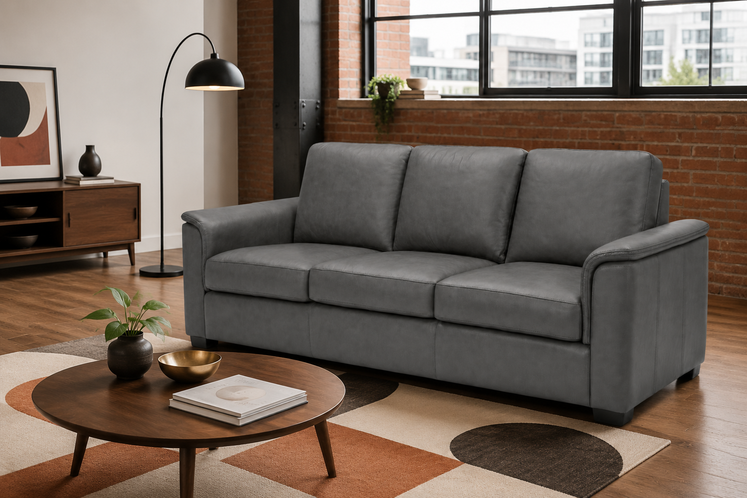 Valencia Laurent Leather Sofa With Console