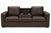Valencia Laurent chocolate leather 3-seat sofa with drop-down console, wireless charging and LED cup holders