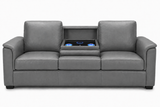 Valencia Laurent grey leather 3-seat sofa with drop-down console, wireless charging and LED cup holders