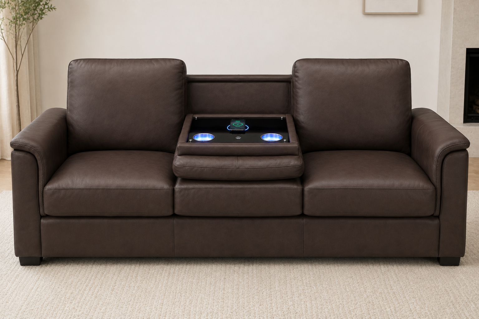 Valencia Laurent Leather Sofa With Console