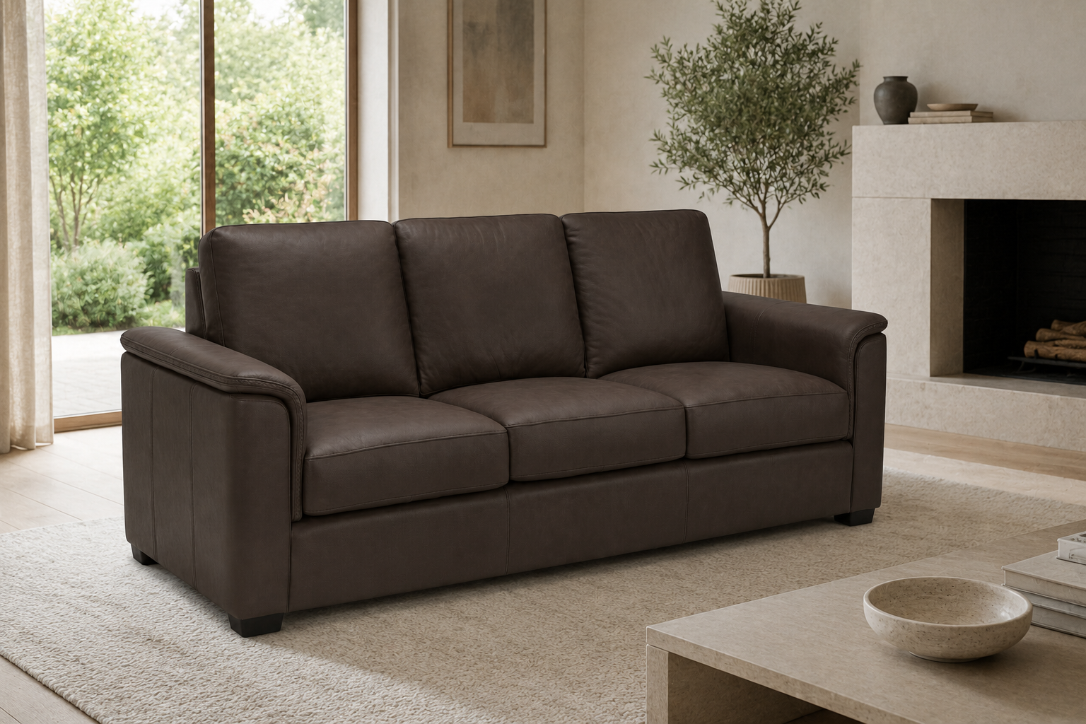 Valencia Laurent Leather Sofa With Console