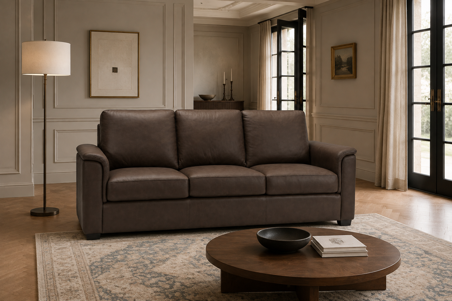 Valencia Laurent Leather Sofa With Console