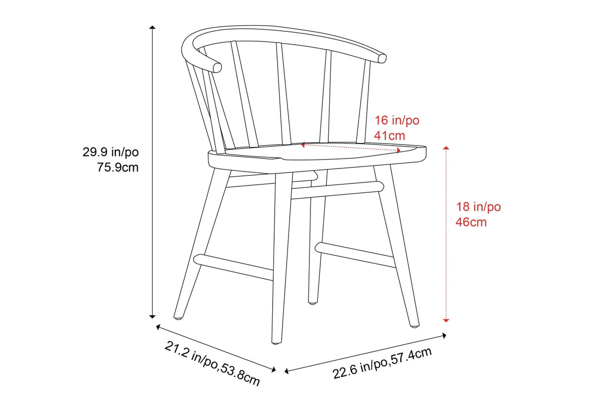 Lauryn dining chair dimensions: 22.6 in wide, 21.2 in deep, 29.9 in high, seat height 18 in, seat depth 16 in