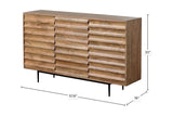 Leander acacia sideboard with width, depth and height dimensions marked in inches