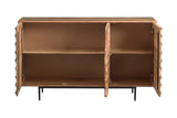 Leander acacia sideboard with all three doors open to two shelved compartments