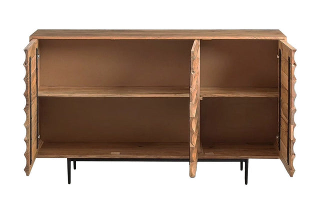 Leander Honey Acacia Sideboard with Iron Legs - Two Shelved Compartments