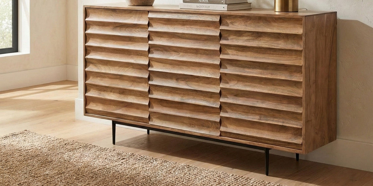 Leander Honey Acacia Sideboard with Iron Legs