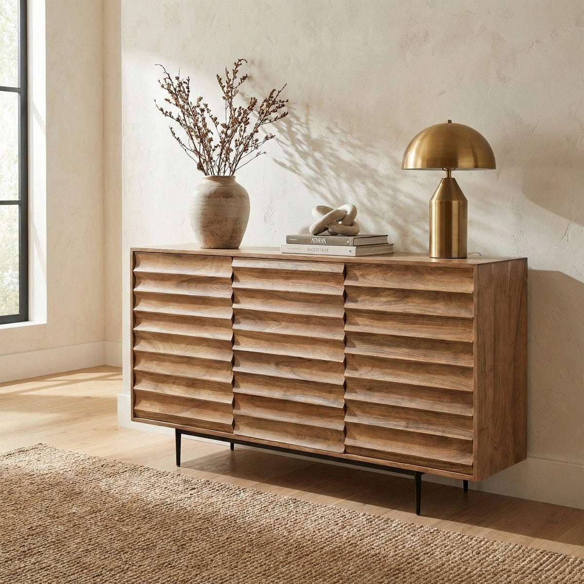 Leander Honey Acacia Sideboard with Iron Legs