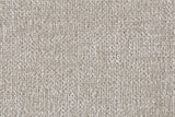 Close-up of the dark beige chenille upholstery: a fine woven texture in warm grey-beige with a soft sheen