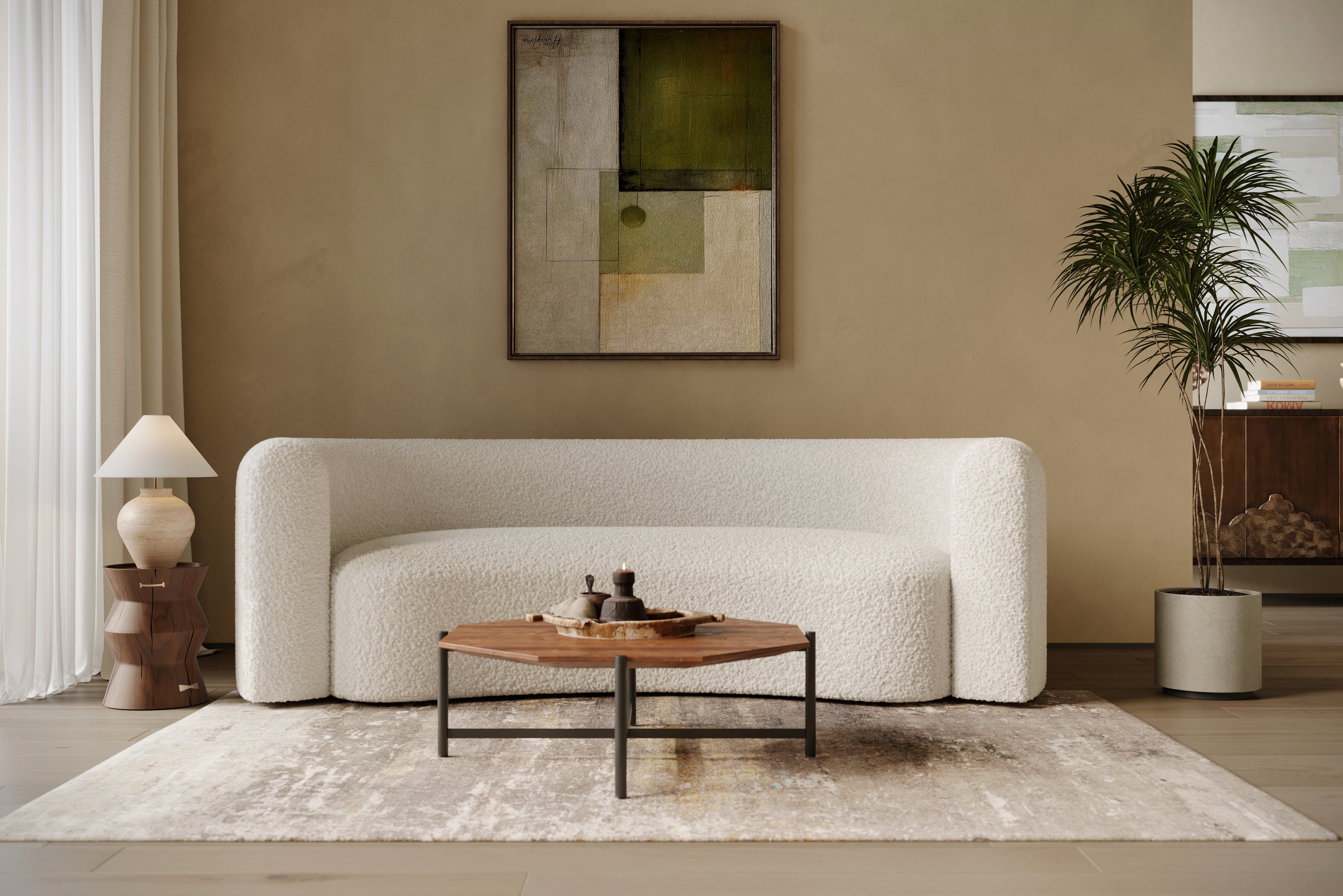 Valencia Letizia Curved Boucle Sofa, Cream White