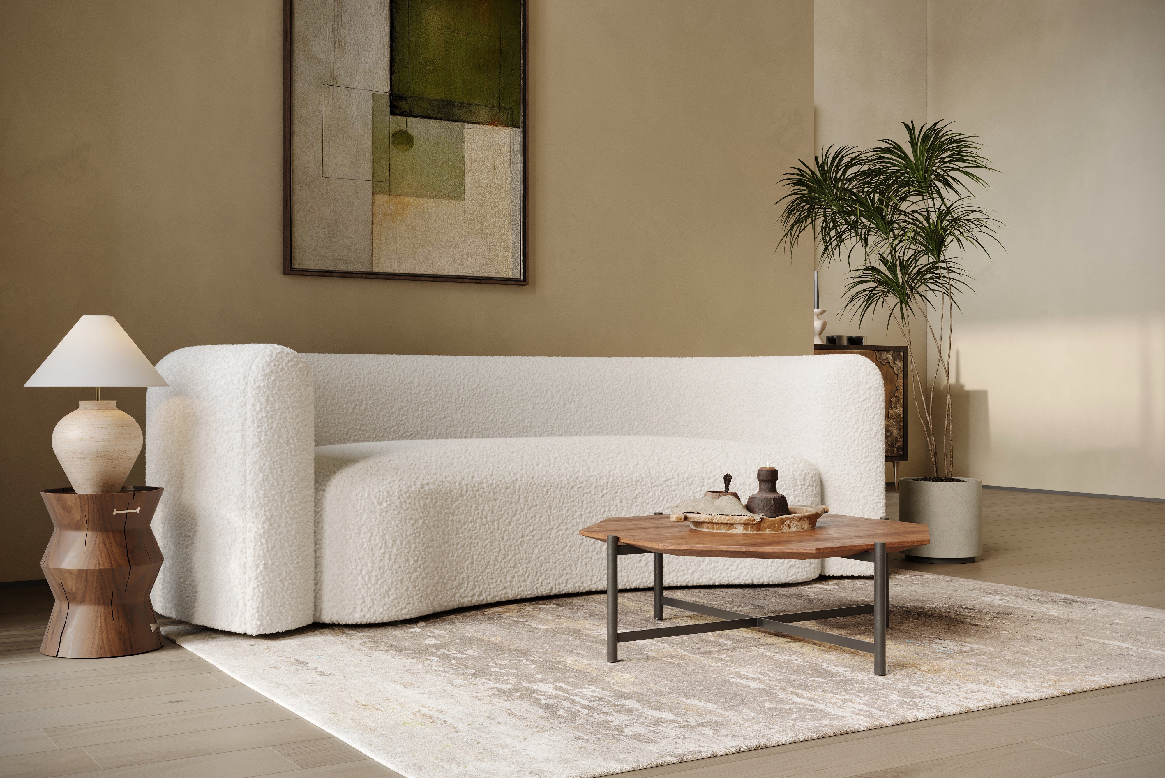 Valencia Letizia Curved Boucle Sofa, Cream White