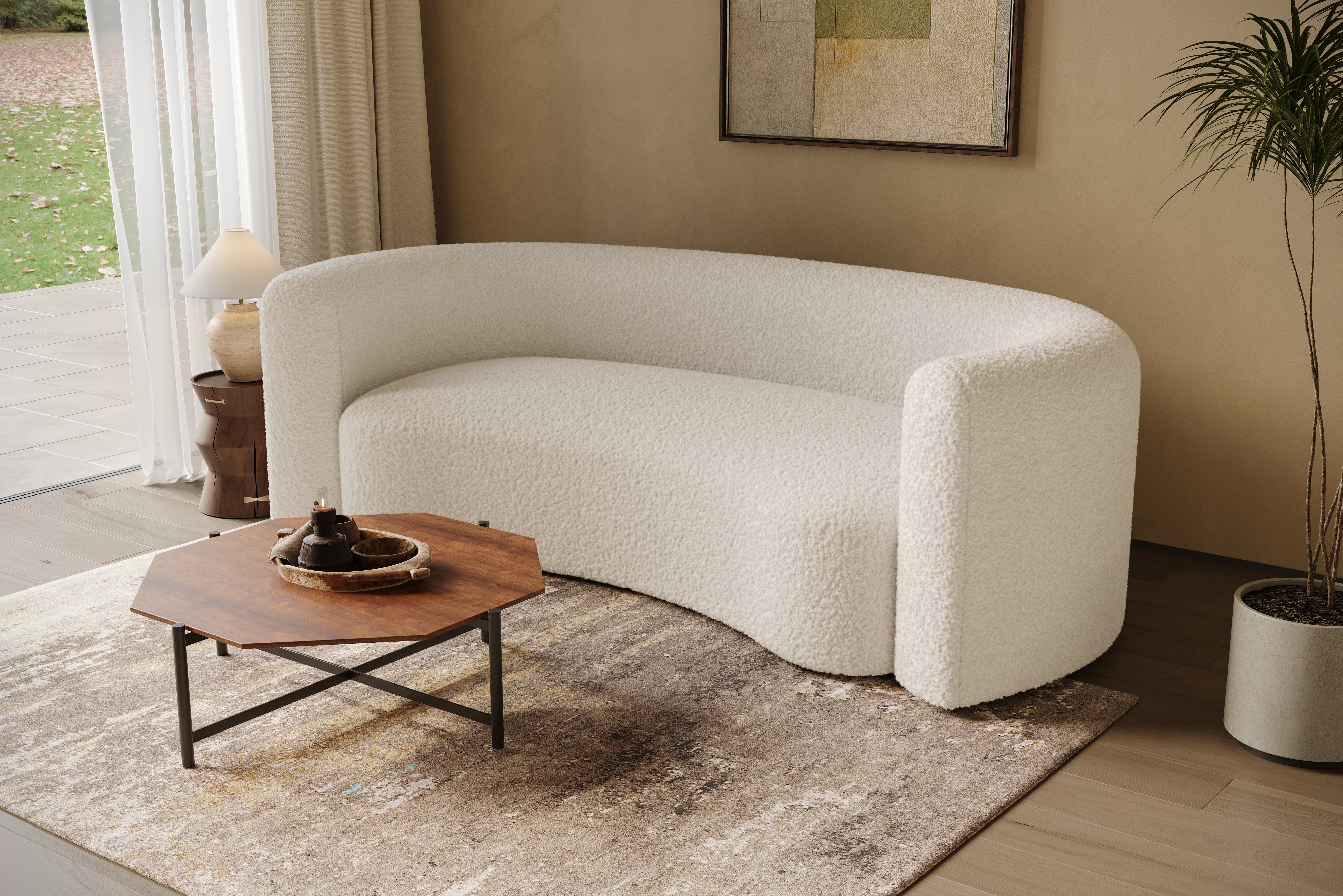 Valencia Letizia Curved Boucle Sofa, Cream White