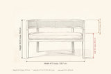 Levanto loveseat dimensions: 47.5 in wide, 30.25 in high, 22.5 in deep, seat height 19.5 in, back 10.5 in above the seat