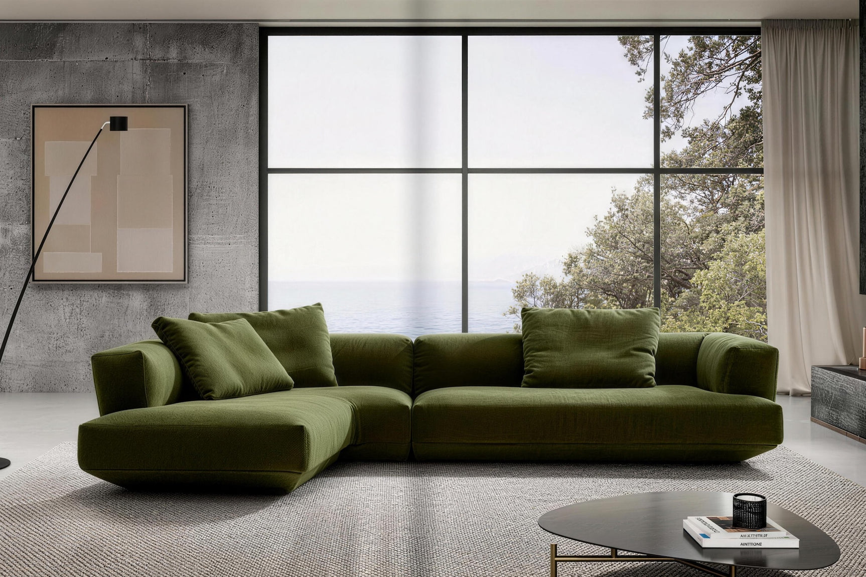 Levi Velvet Fabric Chaise Sectional Sofa