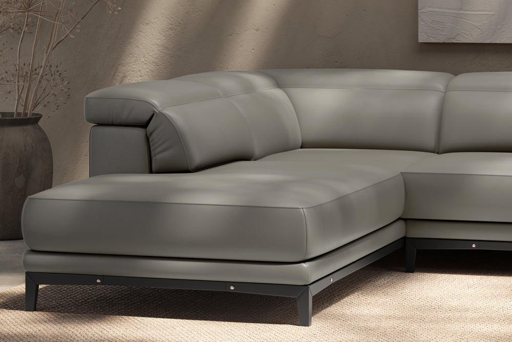 Valencia Valletta Top Grain Leather L-Shape with Left Chaise Sofa, Grey