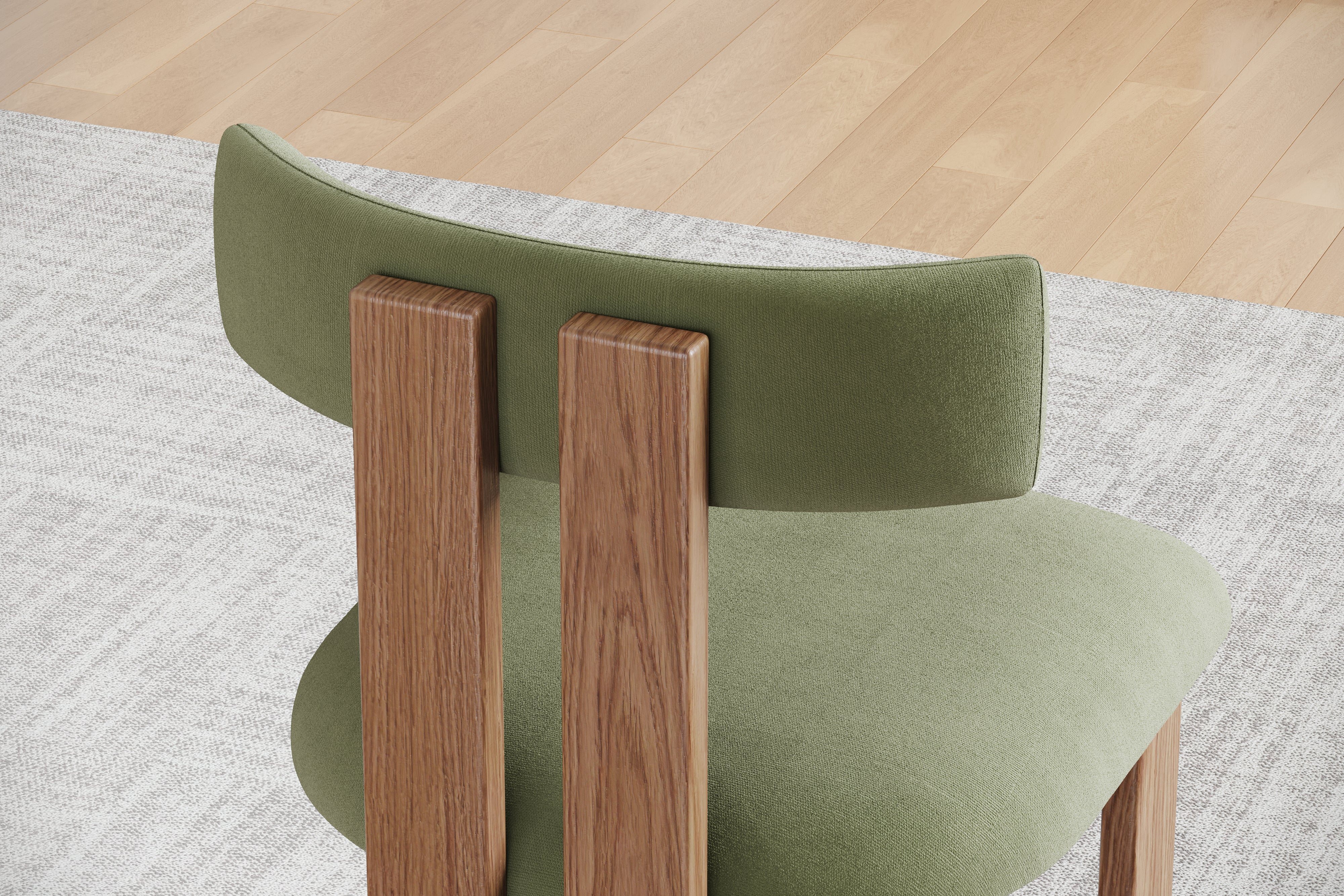 Valencia Carlo Natural Oak Wood Green Mohair Dining Chair, Green