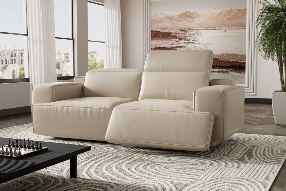 Valencia Valentina Leather Loveseat Recliner Sofa, Beige