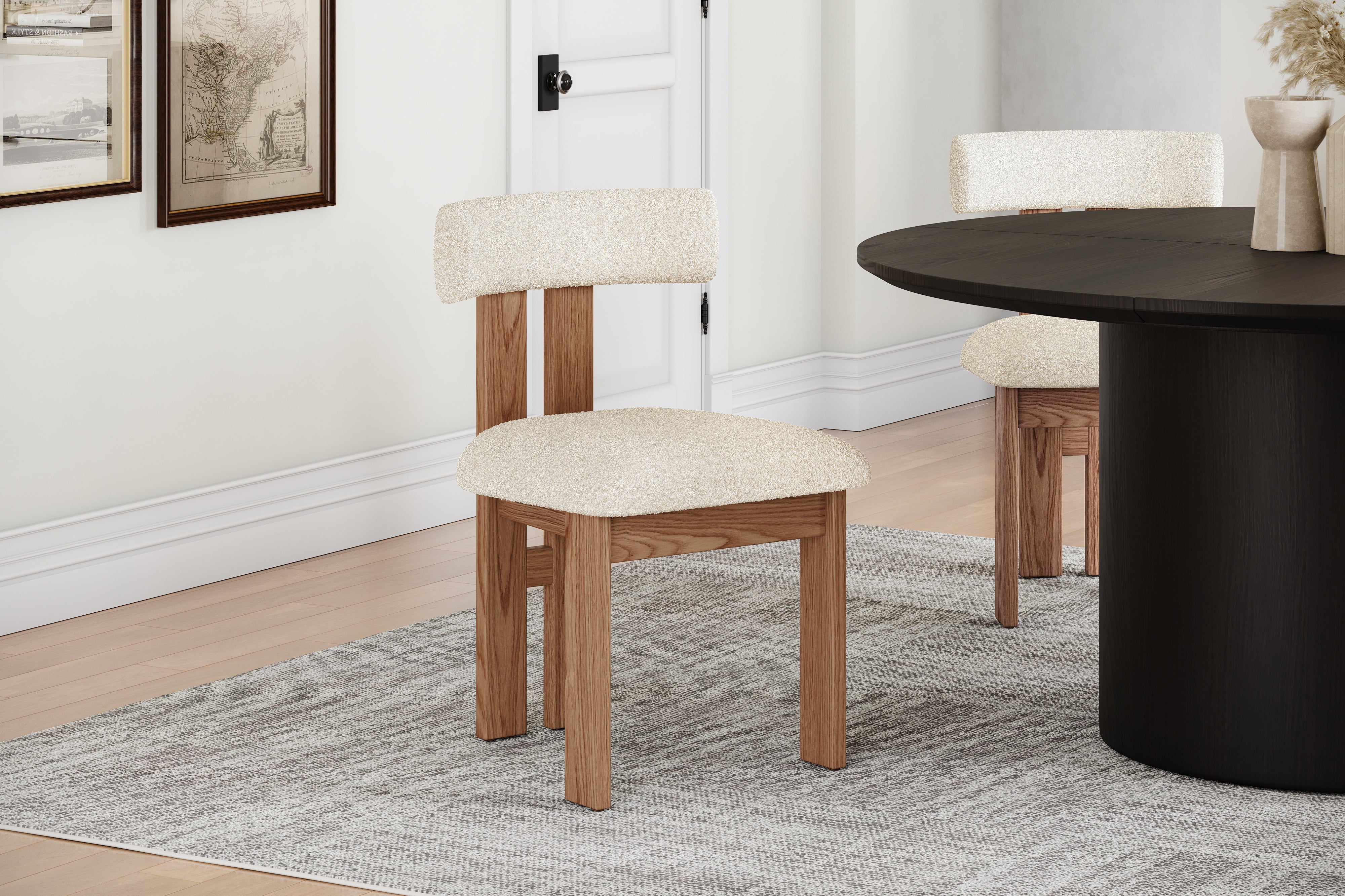 Valencia Carlo Natural Oak Wood Boucle Dining Chair, Beige