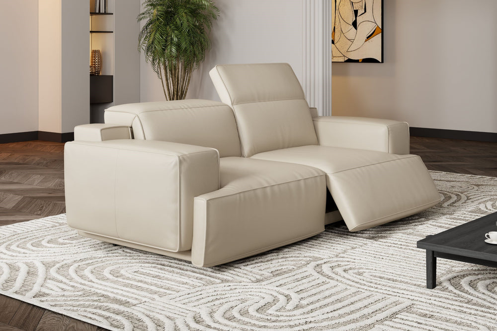 Valencia Valentina Leather Loveseat Recliner Sofa, Beige