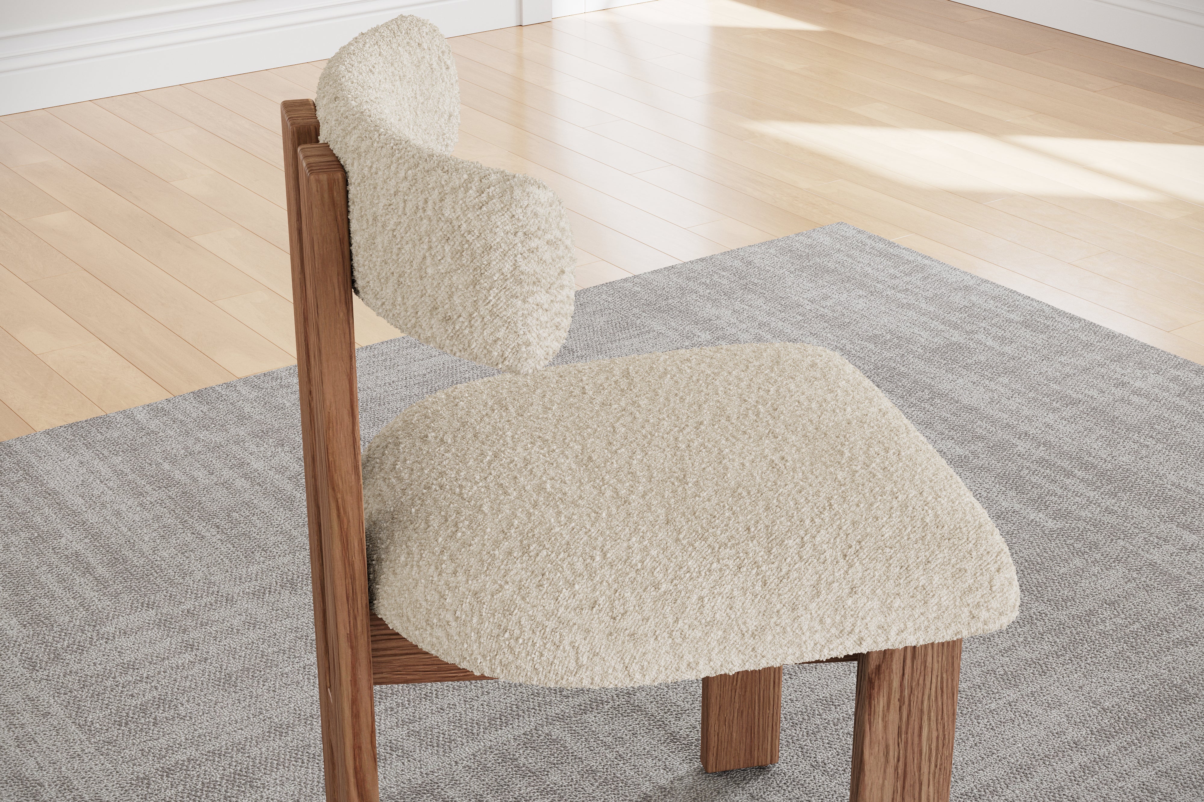 Valencia Carlo Natural Oak Wood Boucle Dining Chair, Beige