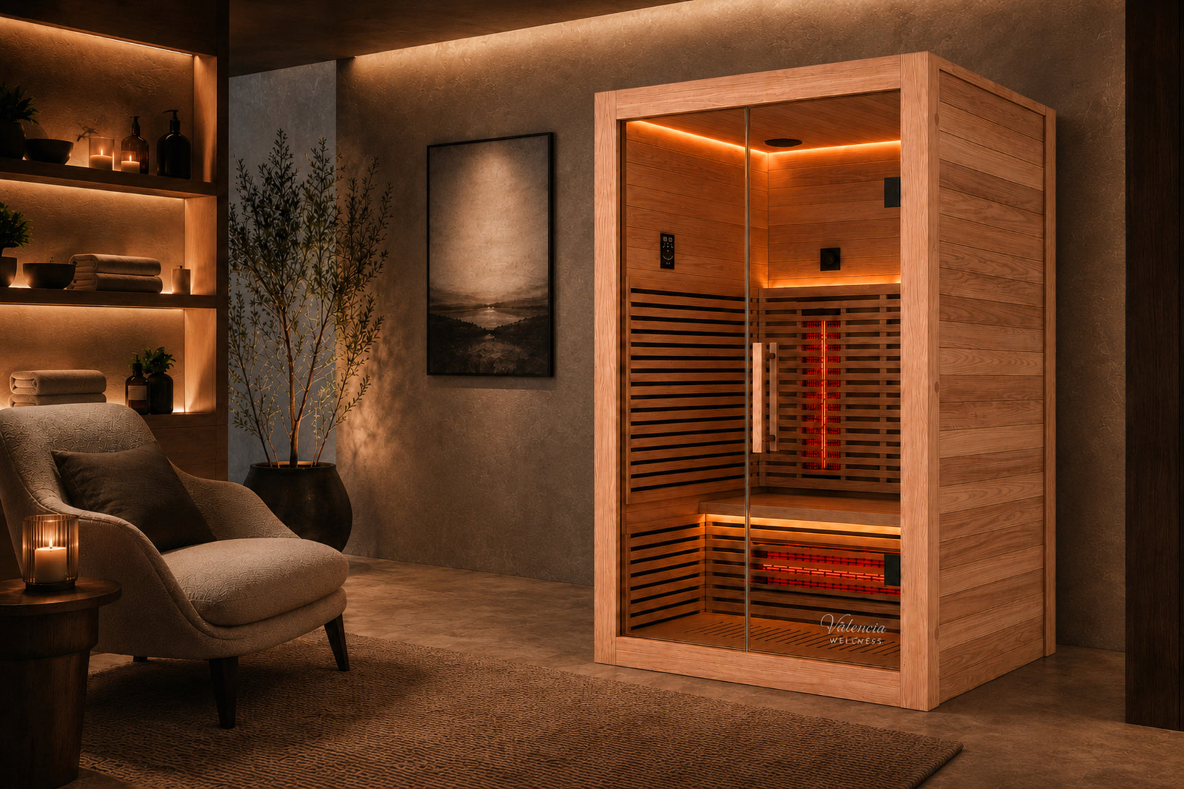 Valencia Aura™ 2-Person Full Spectrum Low-EMF Infrared Sauna | Unvarnished Canadian Red Cedar