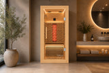 Valencia Aura 1-person natural wood infrared sauna in a luxury home setting