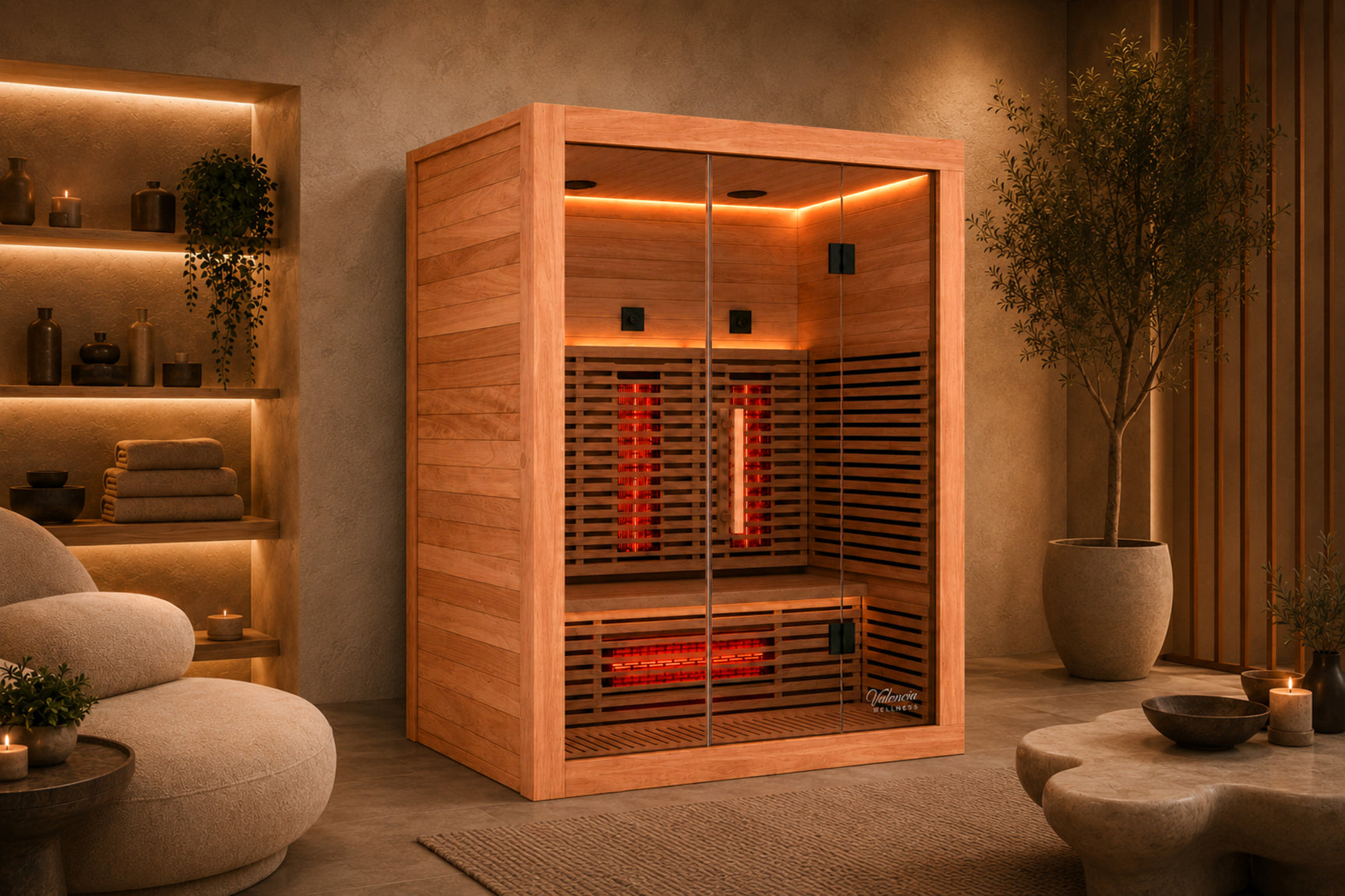 Valencia Aura™ 3-Person Full Spectrum Low-EMF Infrared Sauna | Unvarnished Canadian Red Cedar