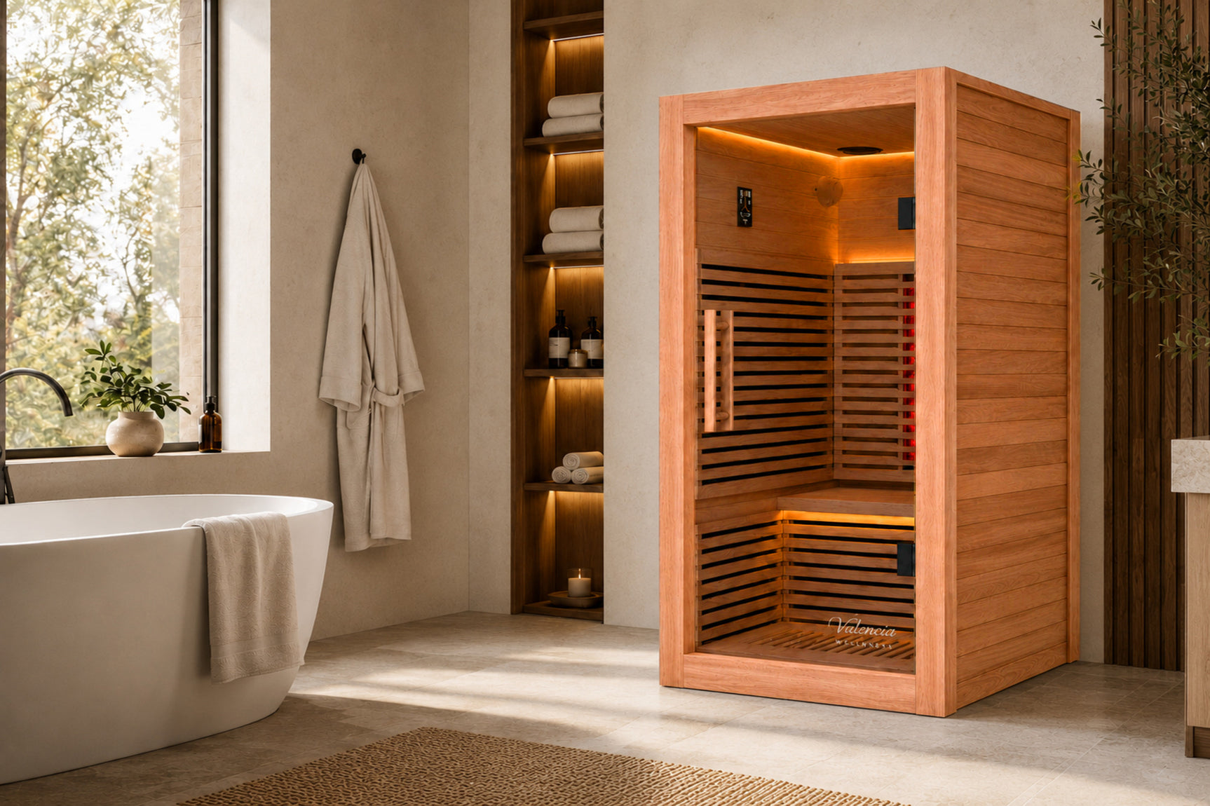 Valencia Aura™ 1-Person Full Spectrum Low-EMF Infrared Sauna | Unvarnished Canadian Red Cedar