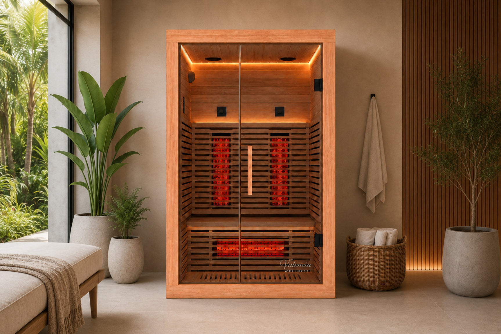Valencia Aura™ 2-Person Full Spectrum Low-EMF Infrared Sauna | Unvarnished Canadian Red Cedar