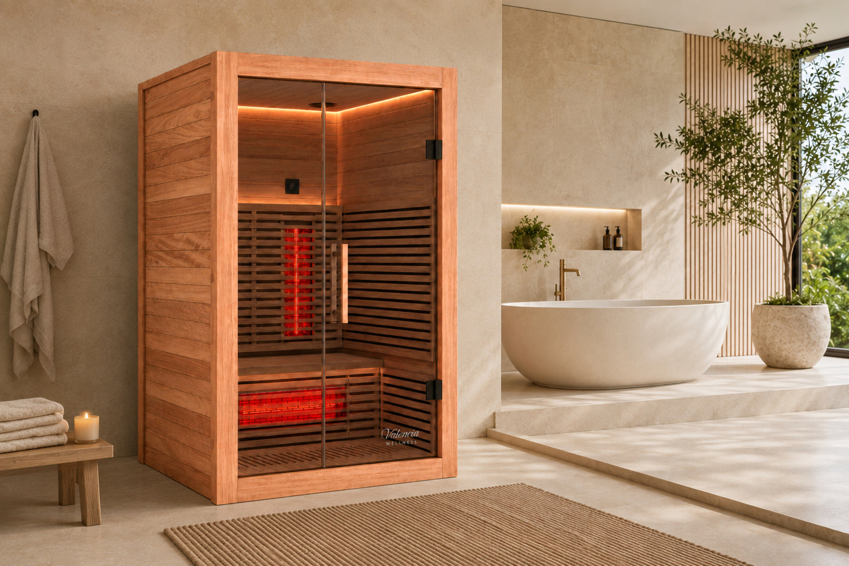 Valencia Aura™ 2-Person Full Spectrum Low-EMF Infrared Sauna | Unvarnished Canadian Red Cedar