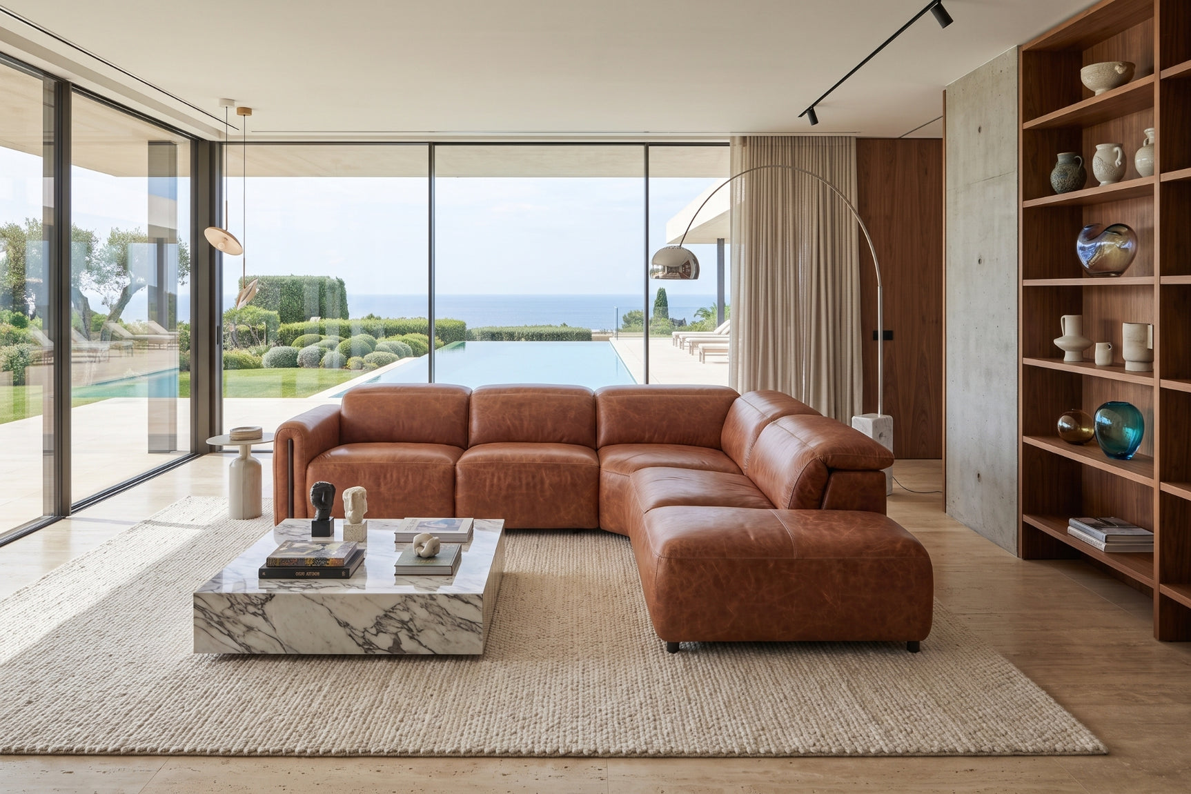 Octavia Distressed Italian Aniline Leather Reclining Corner Sectional Sofa