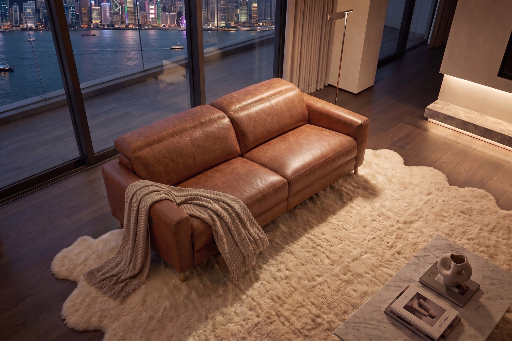 Elodie Distressed Italian Aniline Leather Dual Recliner Sofa