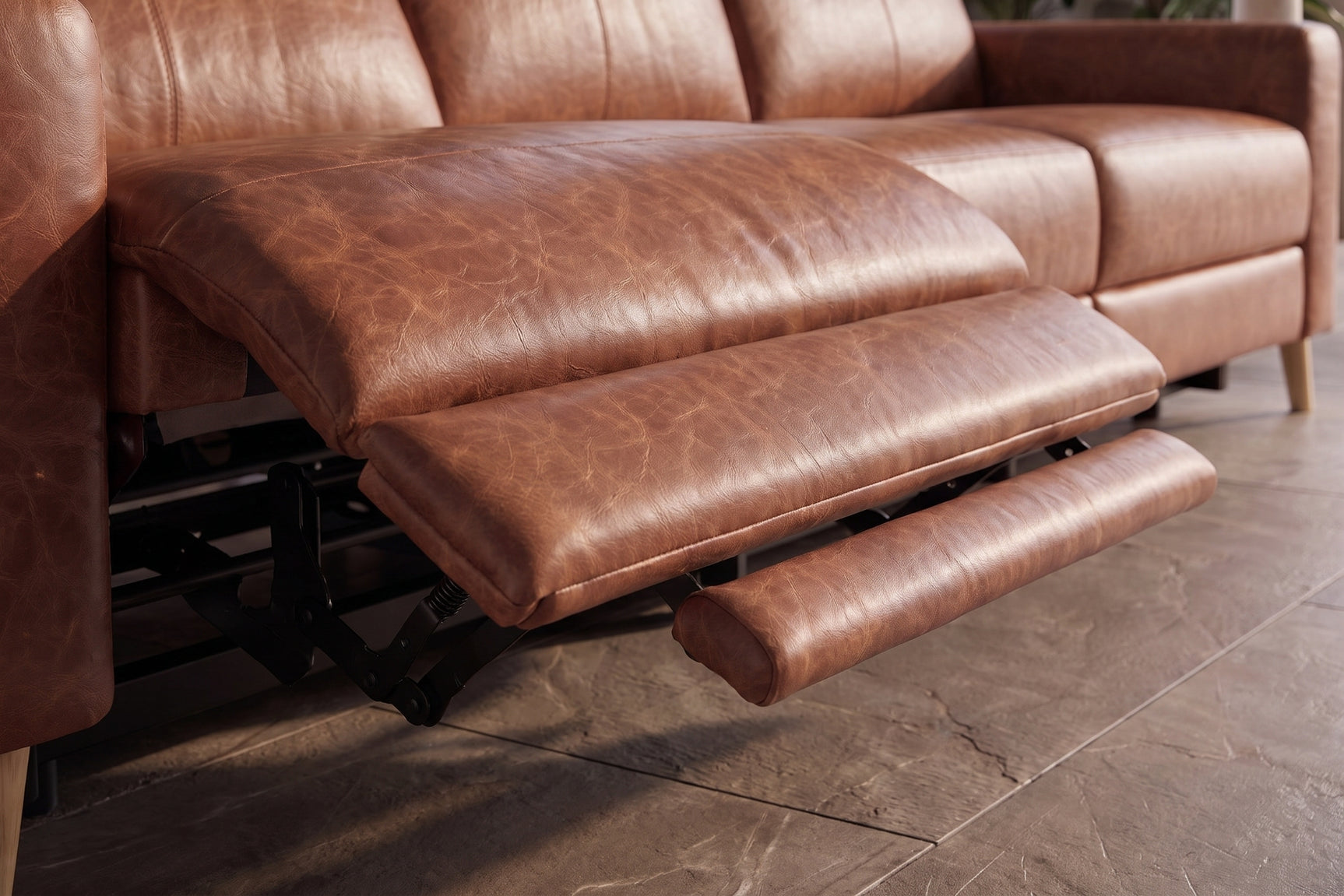 Elodie Distressed Italian Aniline Leather Dual Recliner Sofa
