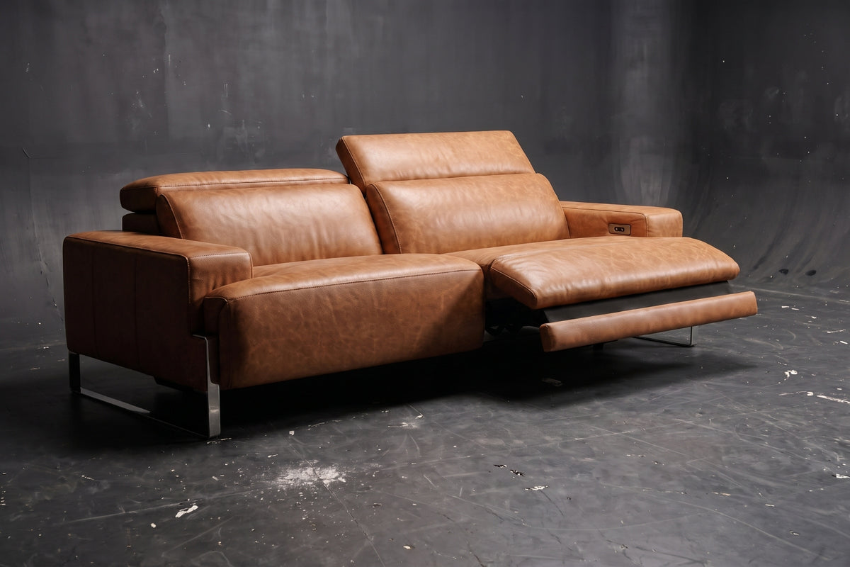 Melania Distressed Leather Recliner Sofa