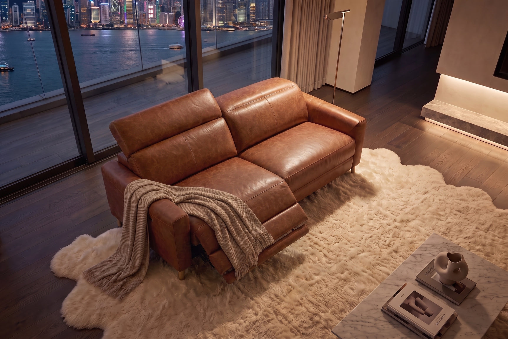 Elodie Distressed Italian Aniline Leather Dual Recliner Sofa